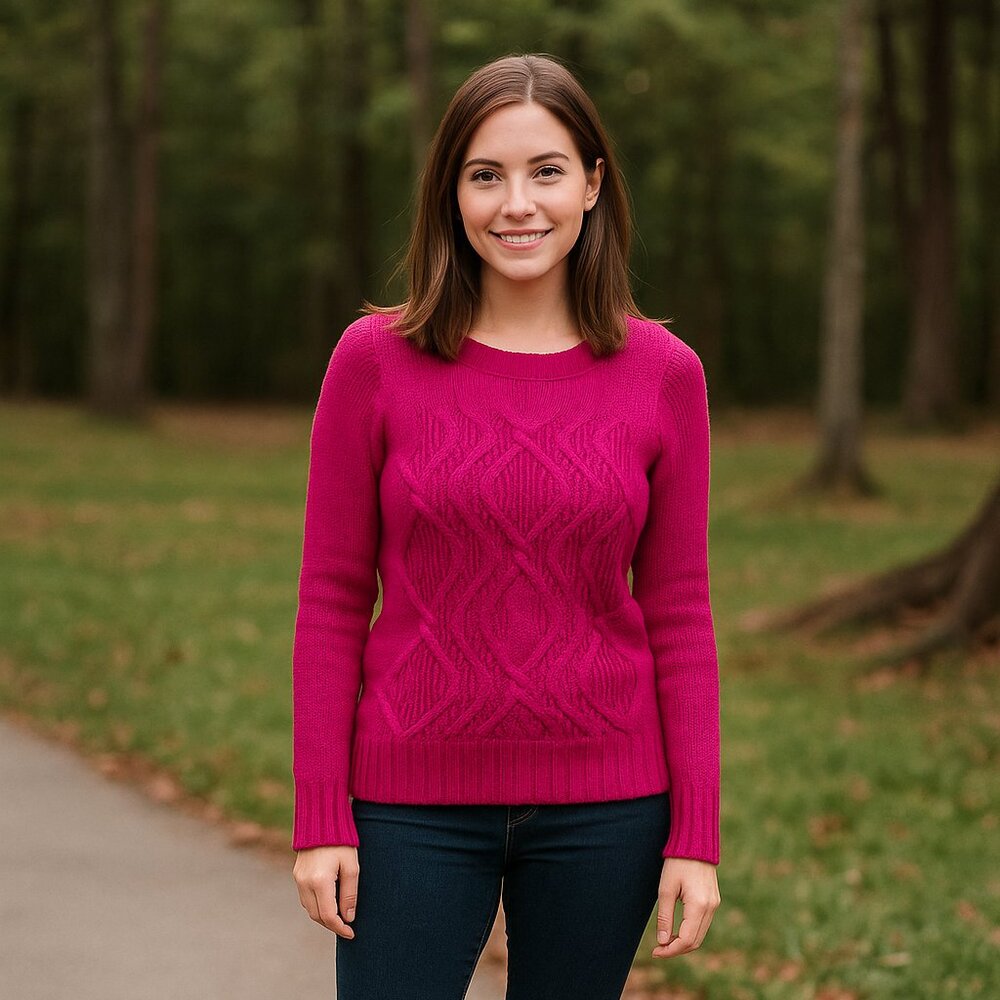 Lands End Mauve Drifter Cable Knit Chunky Preppy Long Sleeve Sweater‎ Women S/T